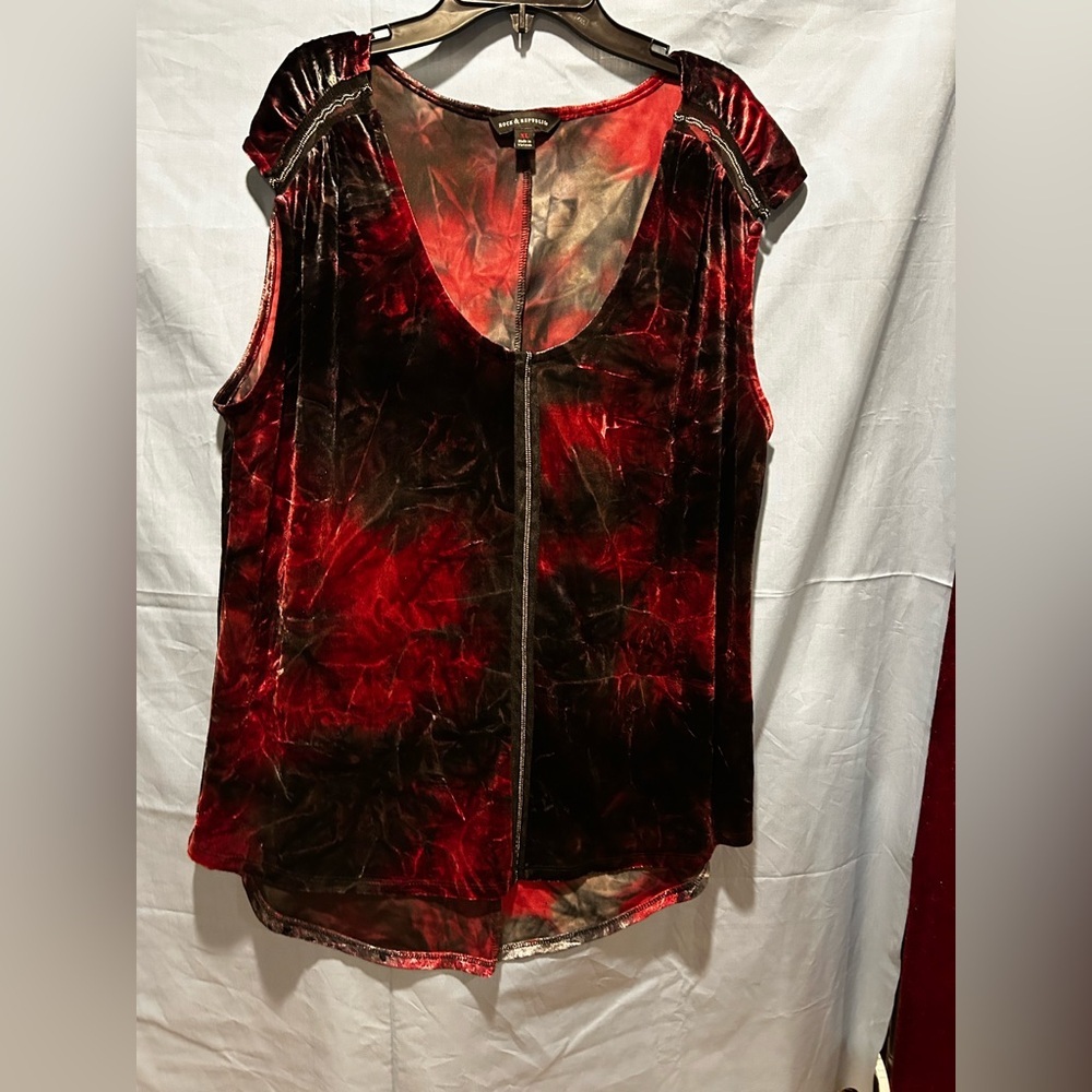 Rock & Republic Velvet Sleeveless Blouse - Red and Black